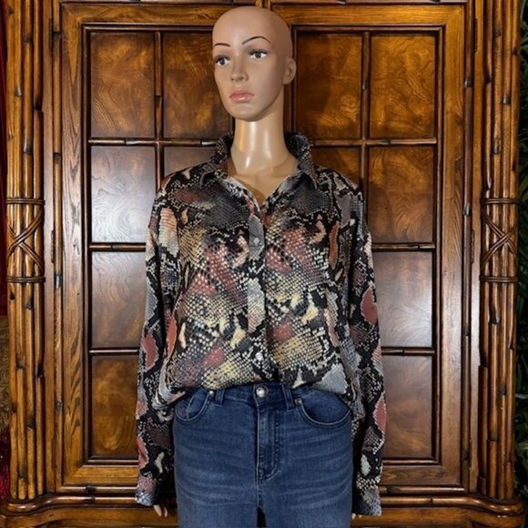 Tronjori Copper Snake Print Oversize Button Down Shirt - Picture 1 of 15